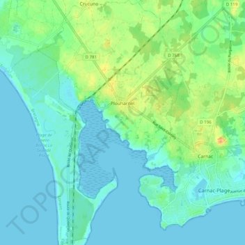 Mappa topografica Plouharnel, altitudine, rilievo