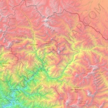Mappa topografica Joshimath Tehsil, altitudine, rilievo