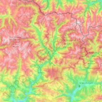 Mappa topografica Pallars Sobirá, altitudine, rilievo