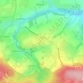 Mappa topografica La Bigne, altitudine, rilievo