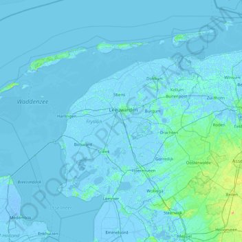 Mappa topografica Fryslân, altitudine, rilievo