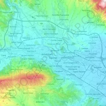 Mappa topografica Skopje, altitudine, rilievo