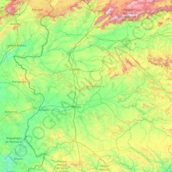 Mappa topografica Extremadura, altitudine, rilievo