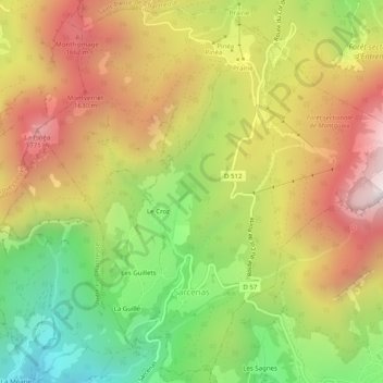 Mappa topografica Sarcenas, altitudine, rilievo