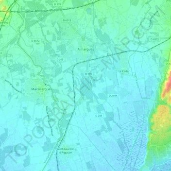 Mappa topografica Aimargues, altitudine, rilievo
