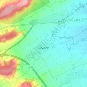Mappa topografica Torvilliers, altitudine, rilievo