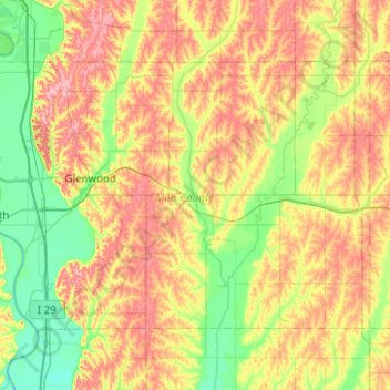 Mappa topografica Mills County, altitudine, rilievo