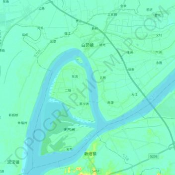 Mappa topografica 白茆镇, altitudine, rilievo