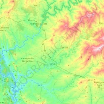 Mappa topografica Sertã, altitudine, rilievo