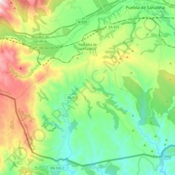 Mappa topografica Pedralba de la Pradería, altitudine, rilievo