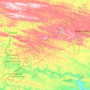 Mappa topografica Makana Ward 14, altitudine, rilievo
