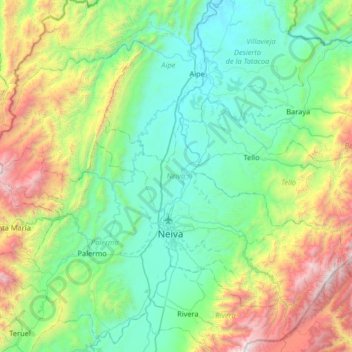Mappa topografica Neiva, altitudine, rilievo