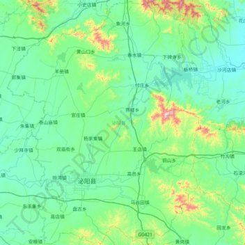 Mappa topografica 泌阳县, altitudine, rilievo