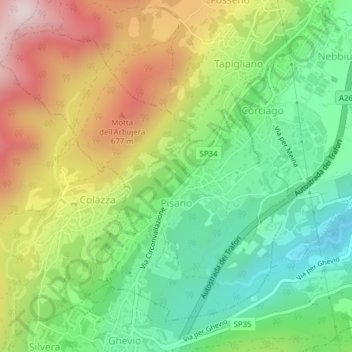 Mappa topografica Pisano, altitudine, rilievo