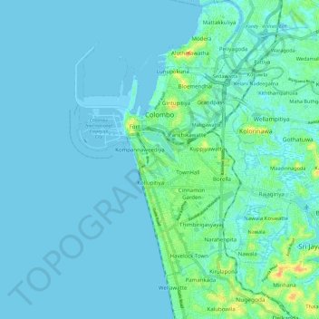 Mappa topografica Colombo, altitudine, rilievo