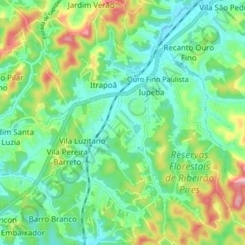Mappa topografica Ouro Fino Paulista, altitudine, rilievo