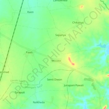 Mappa topografica Pawti, altitudine, rilievo