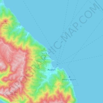 Mappa topografica Avalon, altitudine, rilievo