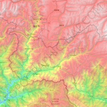 Mappa topografica Tawang district, altitudine, rilievo