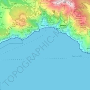 Mappa topografica Positano, altitudine, rilievo