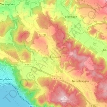 Mappa topografica Bonndorf, altitudine, rilievo
