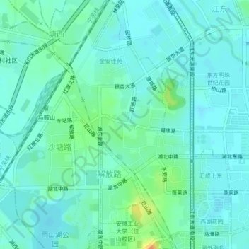 Mappa topografica 解放路街道, altitudine, rilievo
