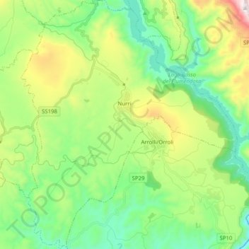 Mappa topografica Nurri, altitudine, rilievo