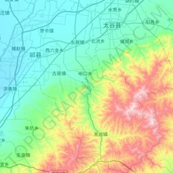 Mappa topografica 祁县, altitudine, rilievo