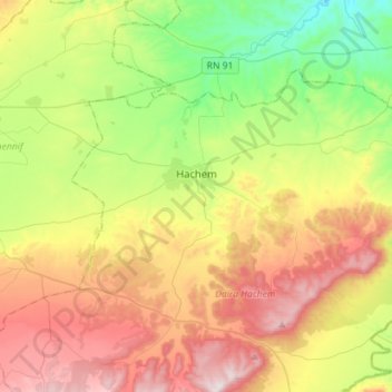 Mappa topografica Hachem, altitudine, rilievo