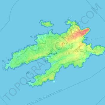 Mappa topografica Ushant, altitudine, rilievo