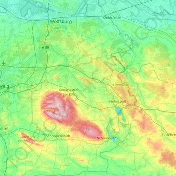 Mappa topografica Landkreis Helmstedt, altitudine, rilievo