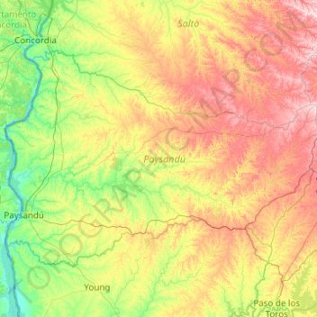 Mappa topografica Paysandú, altitudine, rilievo