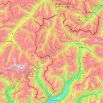 Mappa topografica Alpi di Livigno, altitudine, rilievo