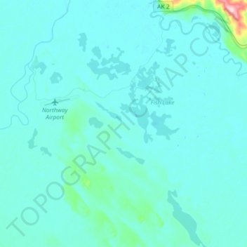 Mappa topografica Northway, altitudine, rilievo