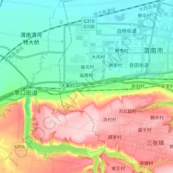 Mappa topografica 零河, altitudine, rilievo