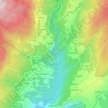 Mappa topografica Río Grou, altitudine, rilievo