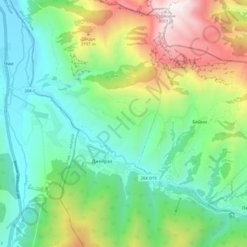 Mappa topografica Армхи, altitudine, rilievo