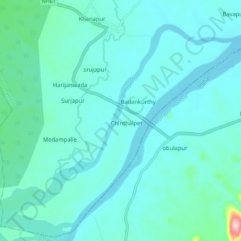 Mappa topografica godhavari, altitudine, rilievo