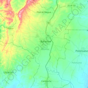 Mappa topografica Baranoa, altitudine, rilievo