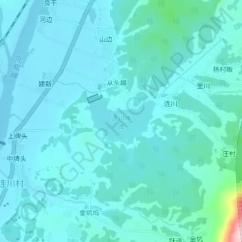 Mappa topografica 连川水库, altitudine, rilievo