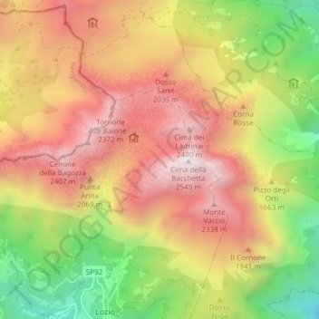 Mappa topografica Concarena, altitudine, rilievo
