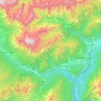 Mappa topografica Antelao, altitudine, rilievo