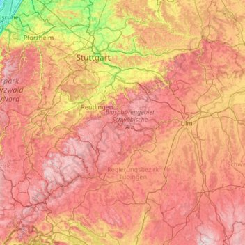 Mappa topografica Alpes Suábios, altitudine, rilievo