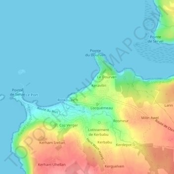 Mappa topografica Plage de Notigou, altitudine, rilievo