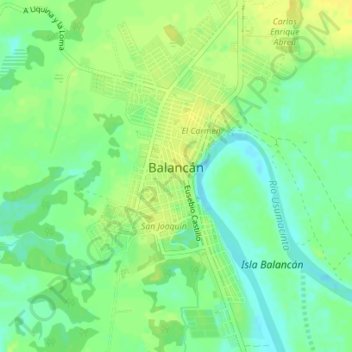 Mappa topografica Balancán de Domínguez, altitudine, rilievo