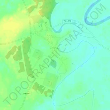 Mappa topografica Чуртан, altitudine, rilievo