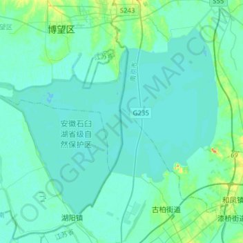 Mappa topografica 石臼湖, altitudine, rilievo
