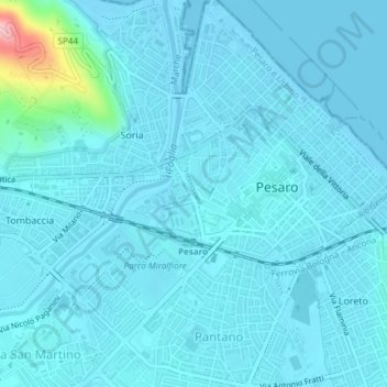 Mappa topografica Giardini di porta Rimini - Oltremercato, altitudine, rilievo