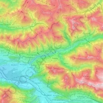 Mappa topografica Großes Walsertal, altitudine, rilievo