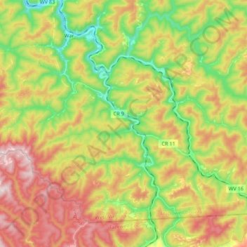 Mappa topografica Dry Fork, altitudine, rilievo